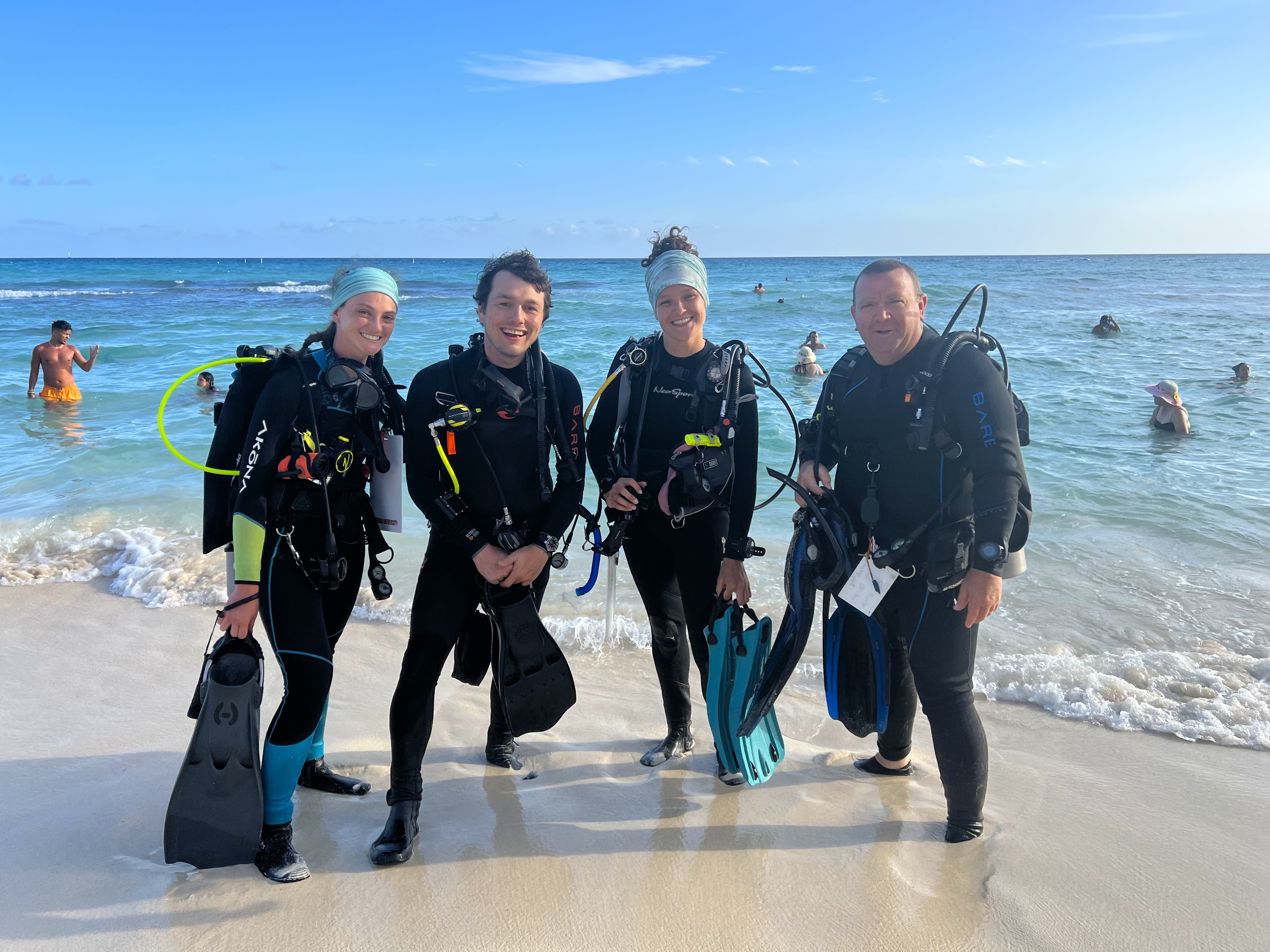 The instructional staff consisting of myself, DSO Sam Haskell, Dive Master Jenna Baelz, and Instructor Bob Kessler (left to right)